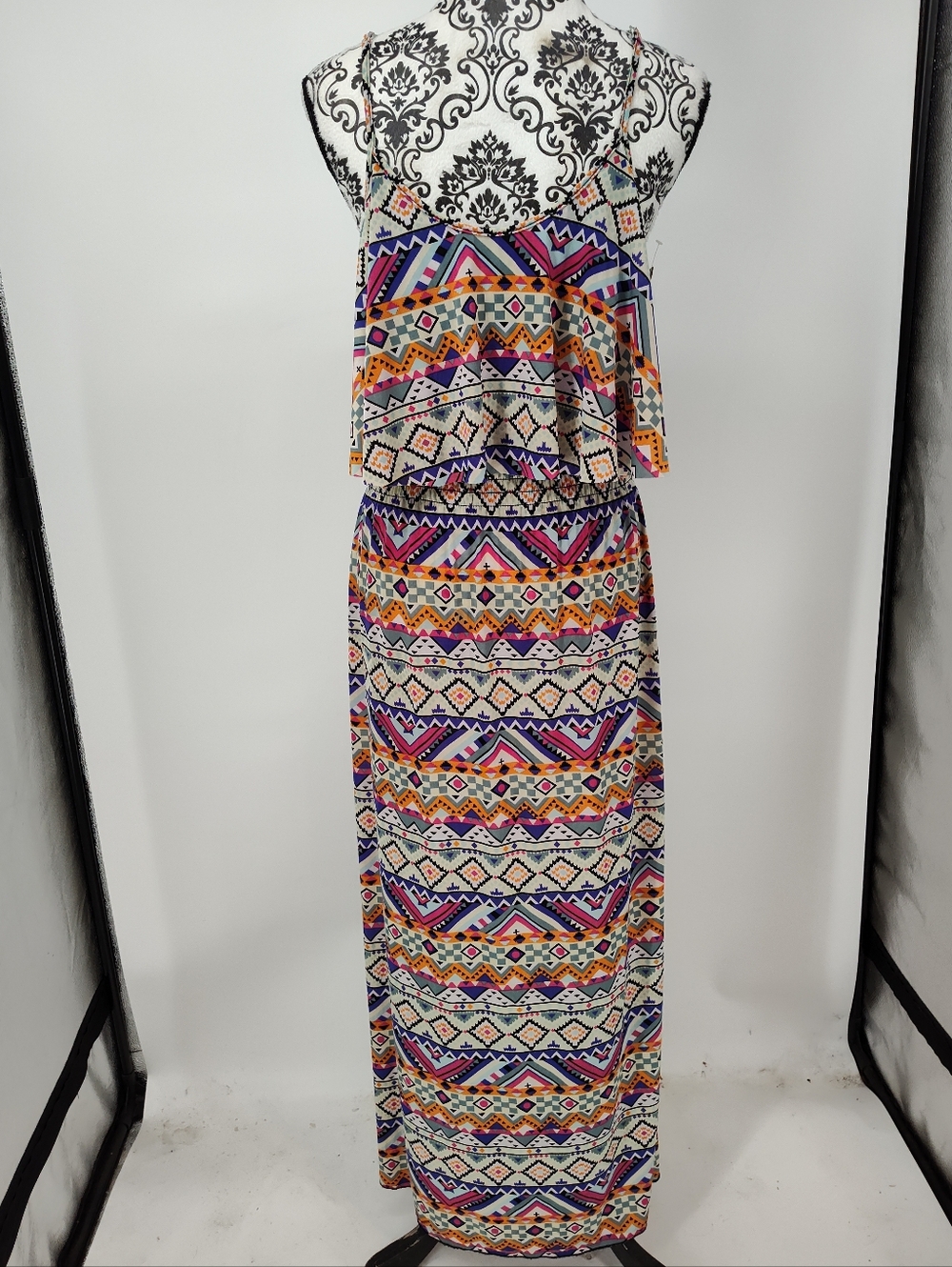 west loop Multicolor Trible Ruffle Smocked Maxi Dress Women's Medium - Picture 6 of 8